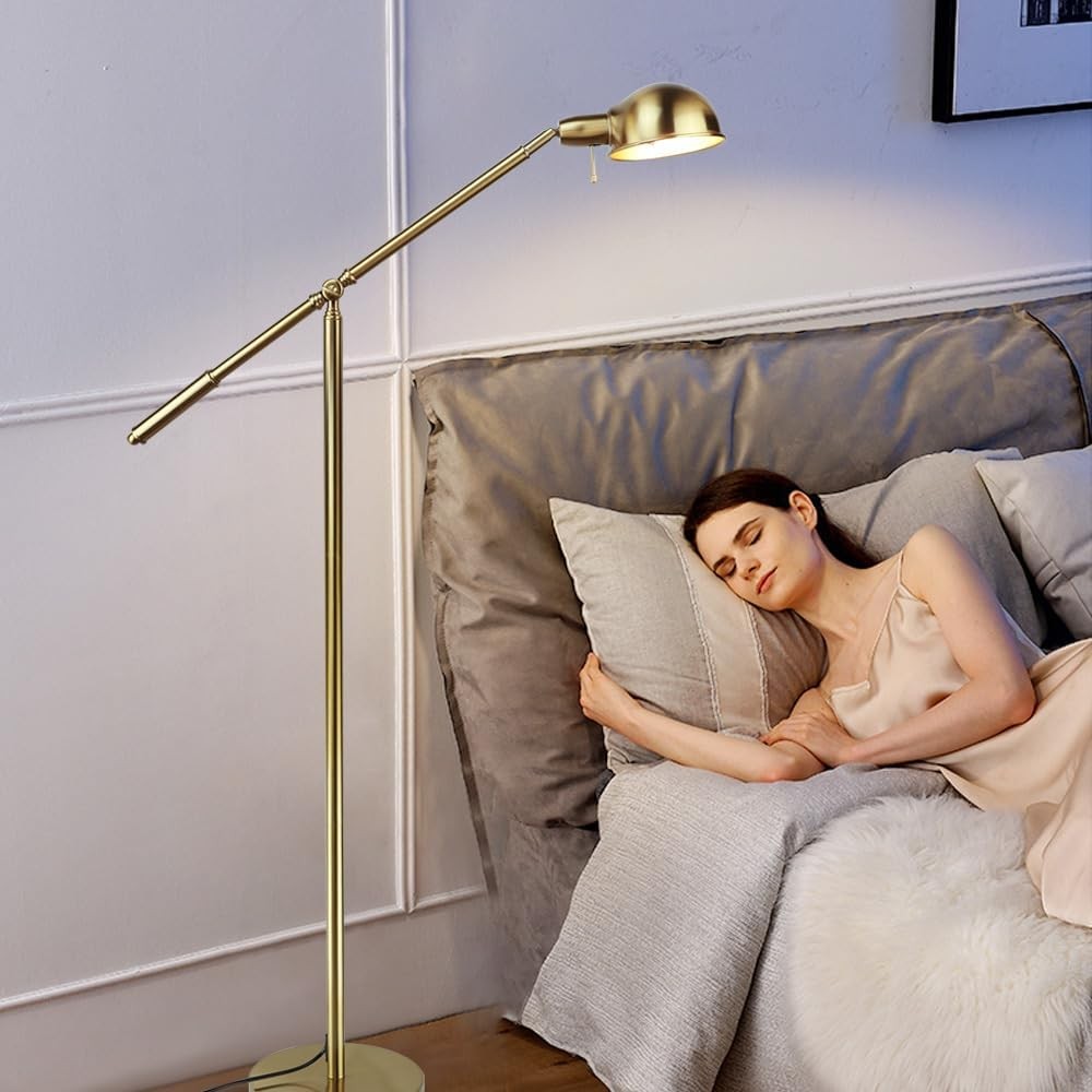 Adjustable Swing Arm Floor Lamp Gold Modern Reading Light Living Room Office