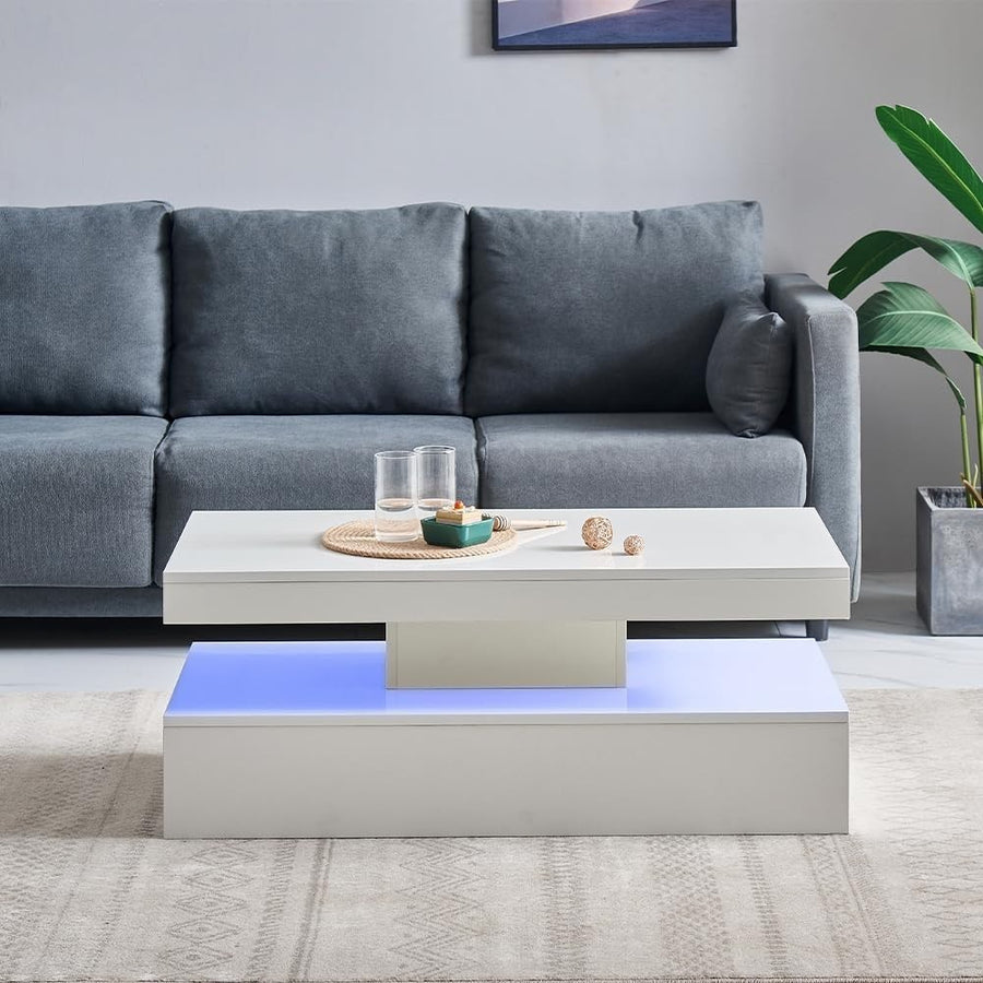 White High Gloss Coffee Table with 16-Color LED Lights – Modern Living Room