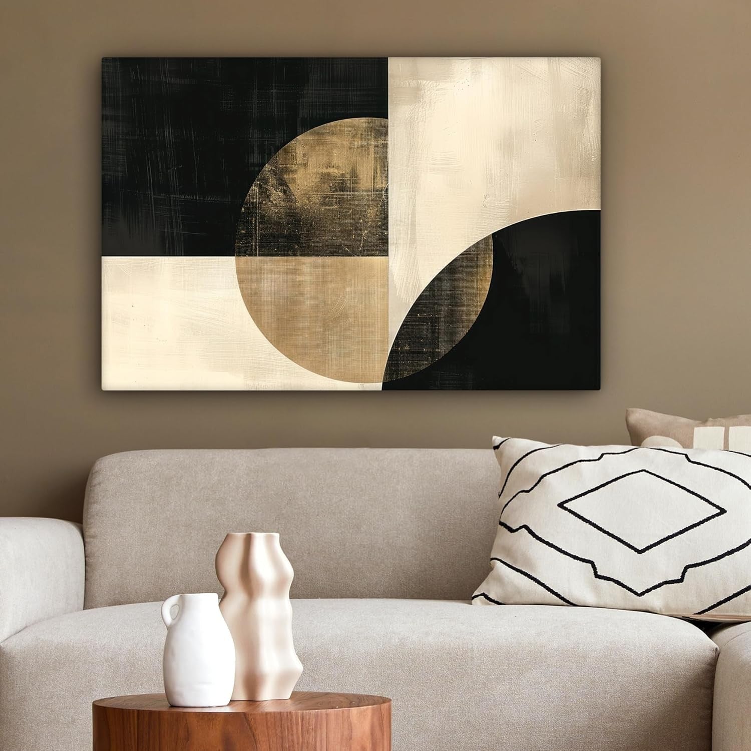 Abstract Black Gold Canvas Wall Art 60x40cm Framed Modern