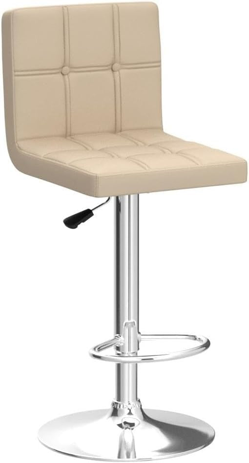 Adjustable Beige PU Leather Bar Stools Set of 2 | Swivel Counter Chairs