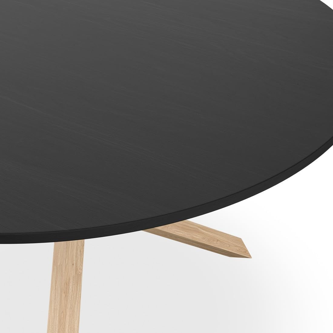 120cm Round Black Glass Dining Table with Solid Oak Legs 4–6 Seater Table