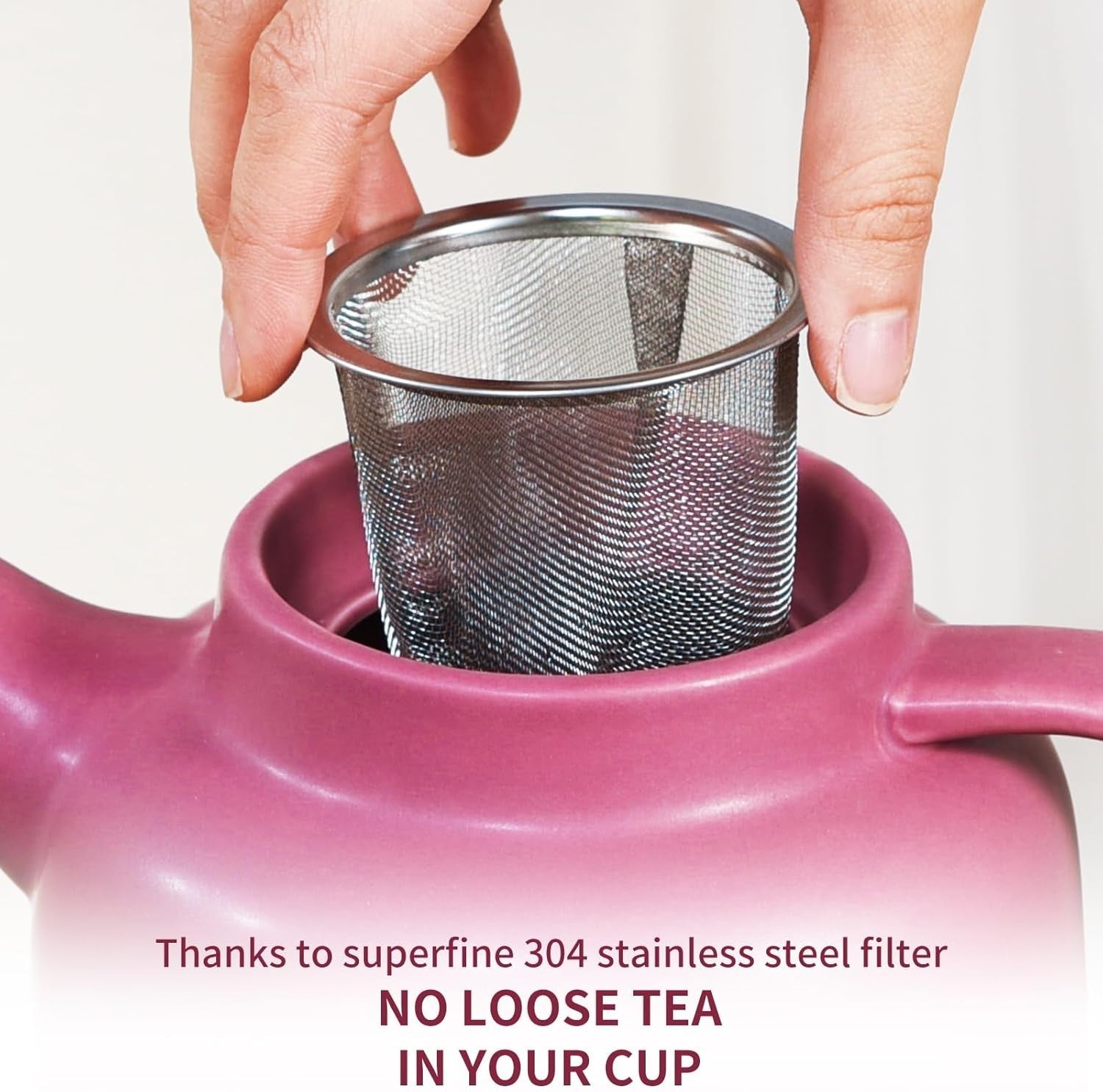 Large Ceramic Teapot 1500ml Purple with Infuser Wood Lid Loose Leaf Tea