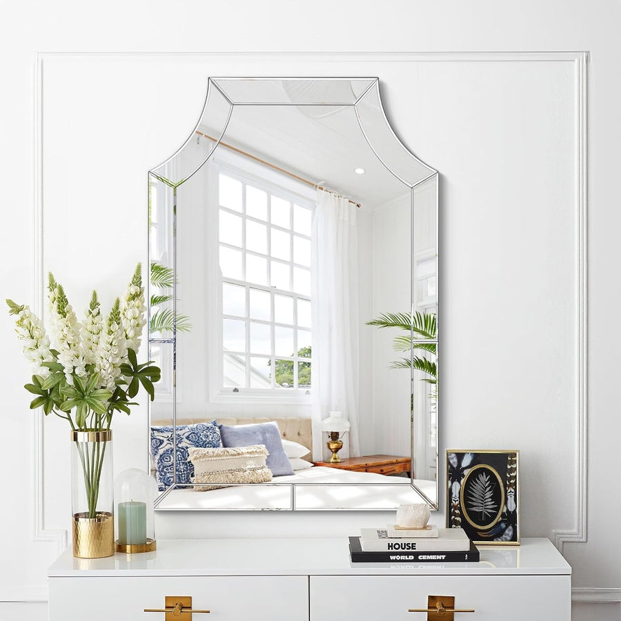 Large Decorative Frameless Wall Mirror 120x80cm Modern Beveled Edge