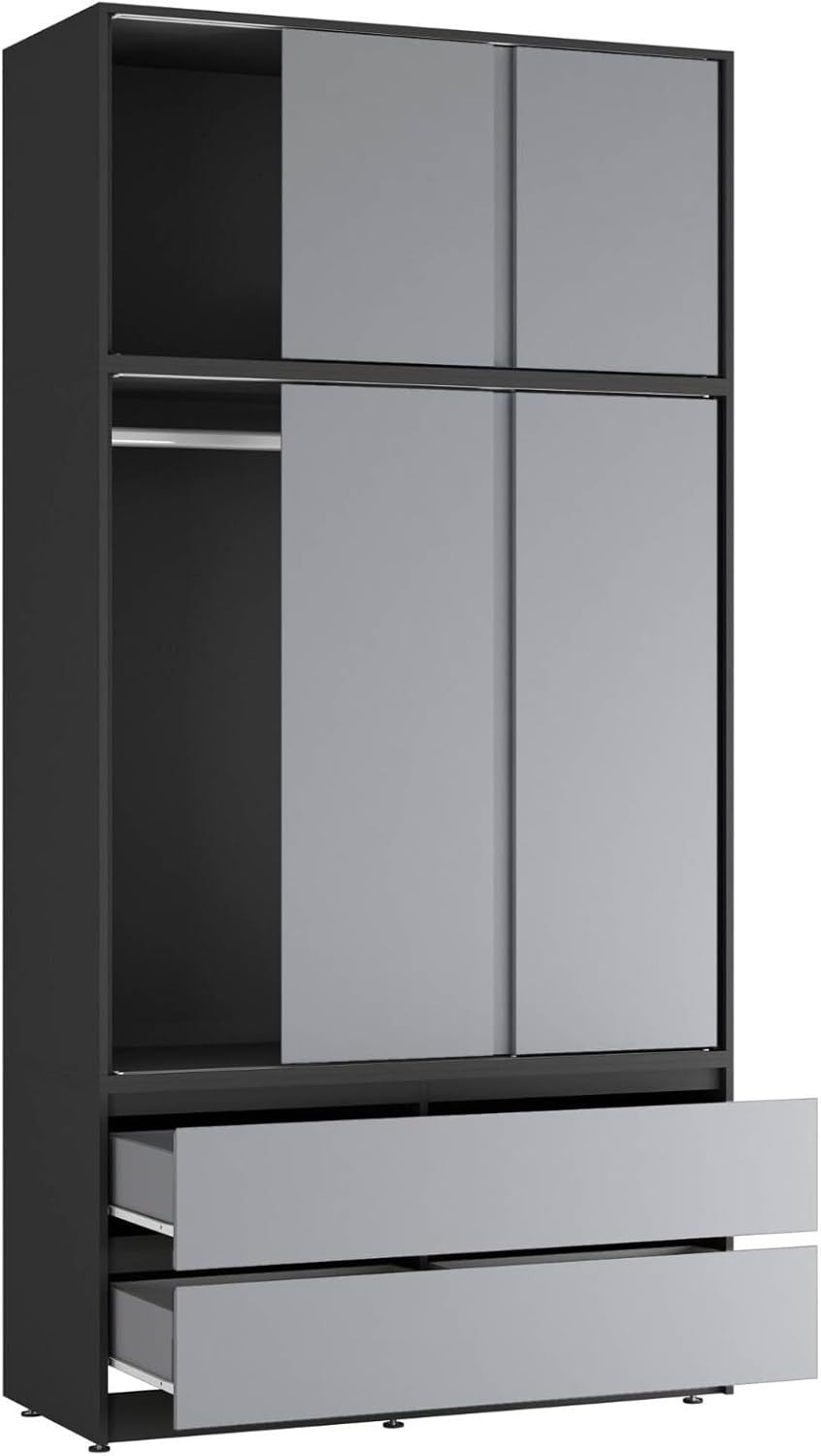 Grey Sliding Door Wardrobe 6 Doors 4 Drawers 240cm Modern Closet Storage