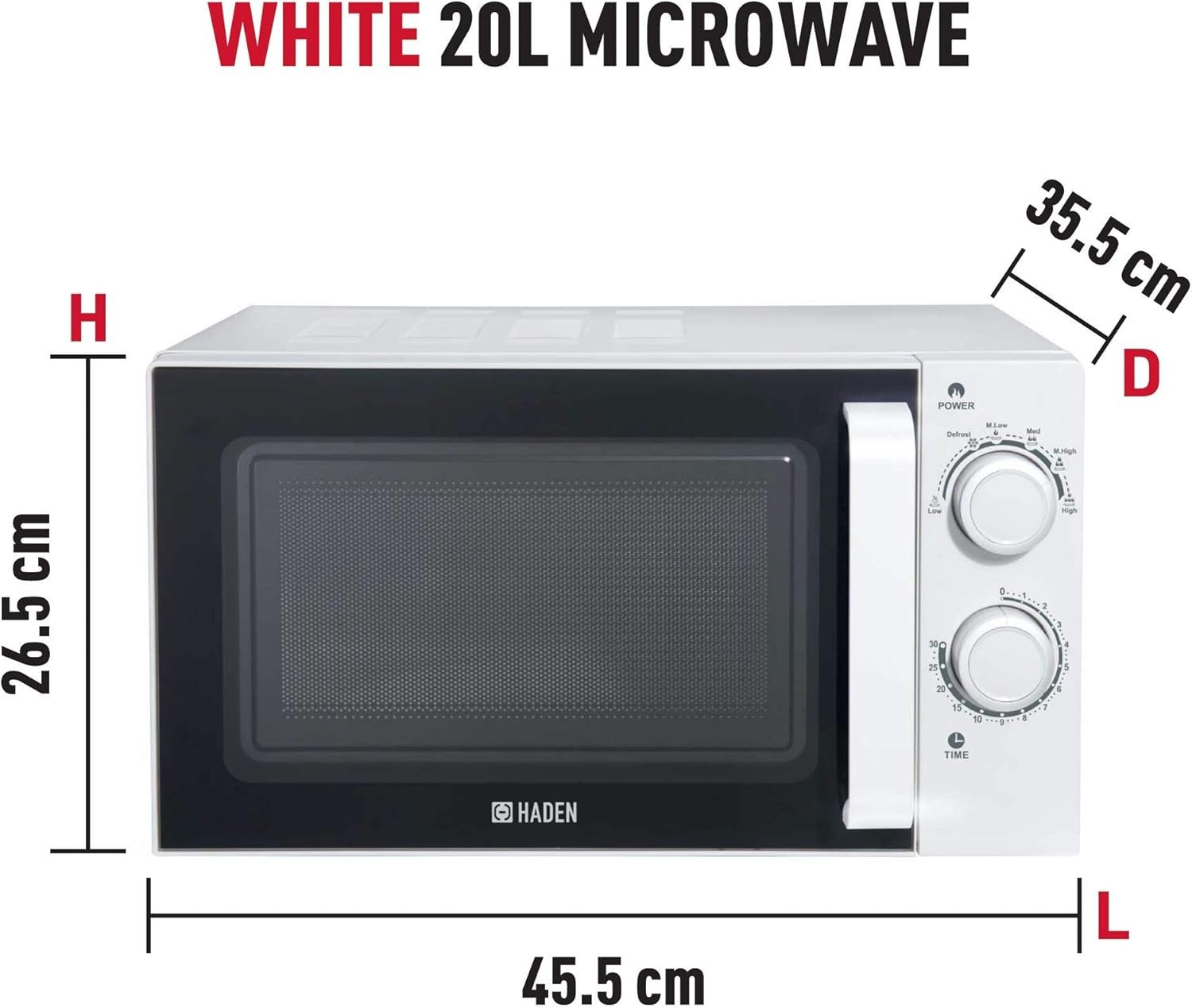 20L Stainless Steel Microwave Oven 700W White with 6 Power Levels