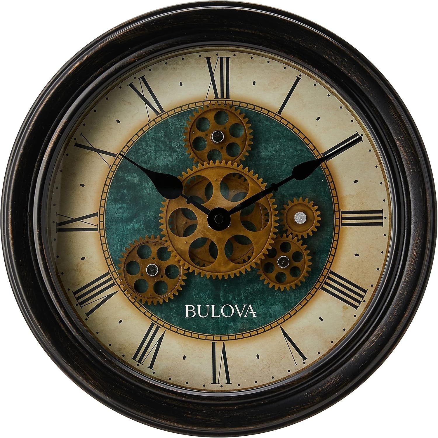 Silent Industrial Wall Clock 12.8" Gear Dial Retro Aged Black Metal