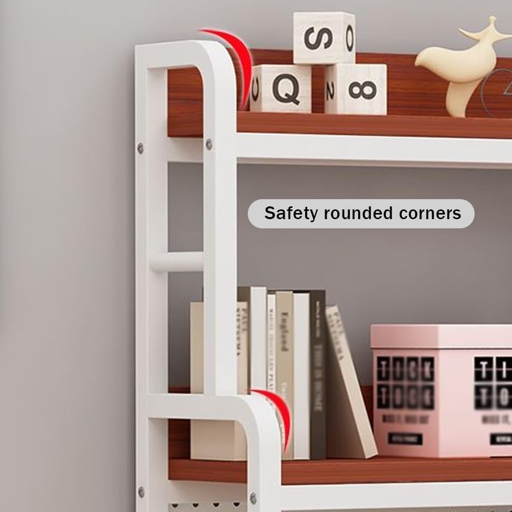 Metal Desktop Bookshelf Hutch w/ Grid Board | Industrial Desk Storage Rack 76cm