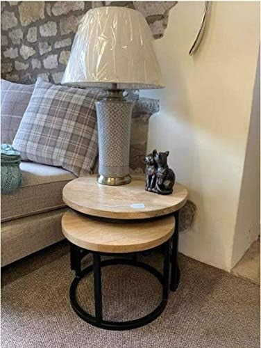 Modern Wood Round Side End Table Nightstand Natural Top Small Space Saving