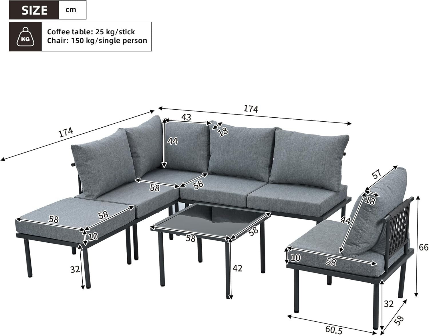 Modern Outdoor Garden Corner Sofa Set 6-Seater w/ Cushions & Table