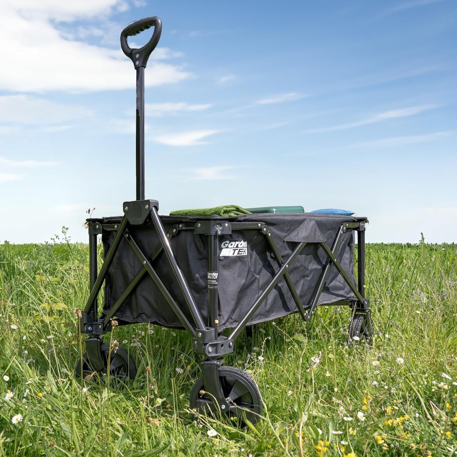 Folding Garden Trolley Cart 100kg Load 135L Capacity Lightweight 360° Wheels