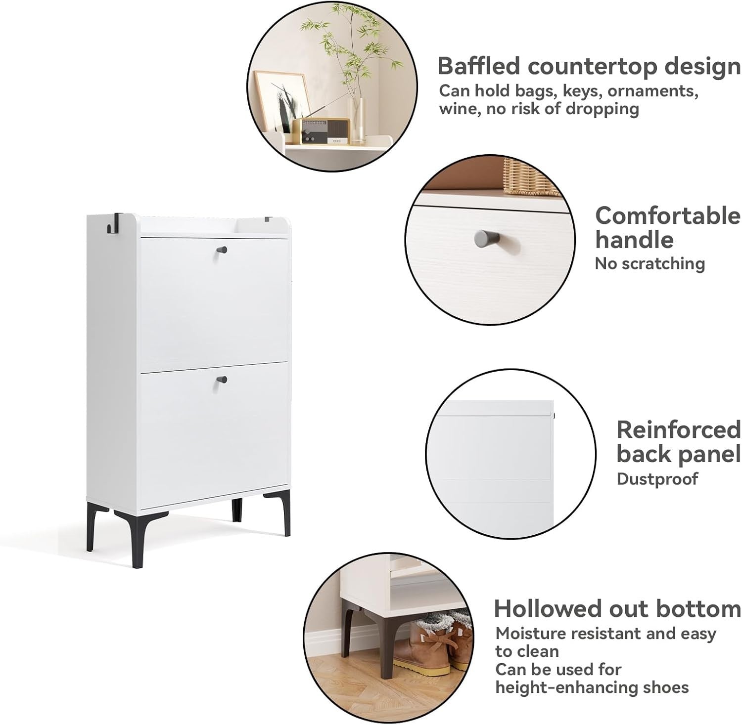 Shoe Cabinet 2 Flip Drawers Adjustable Dividers Sturdy Compact Hallway Storage
