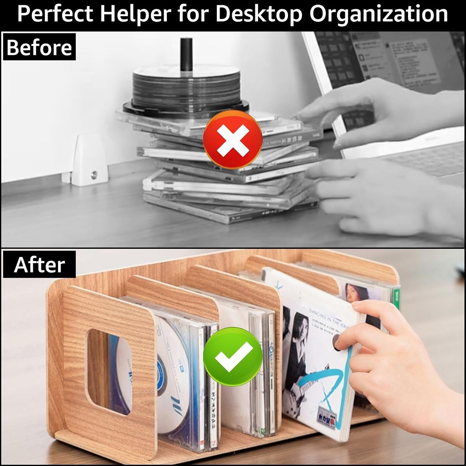 4 Pack Desktop CD DVD Storage Rack Shelf Organizer Wood Media Holder
