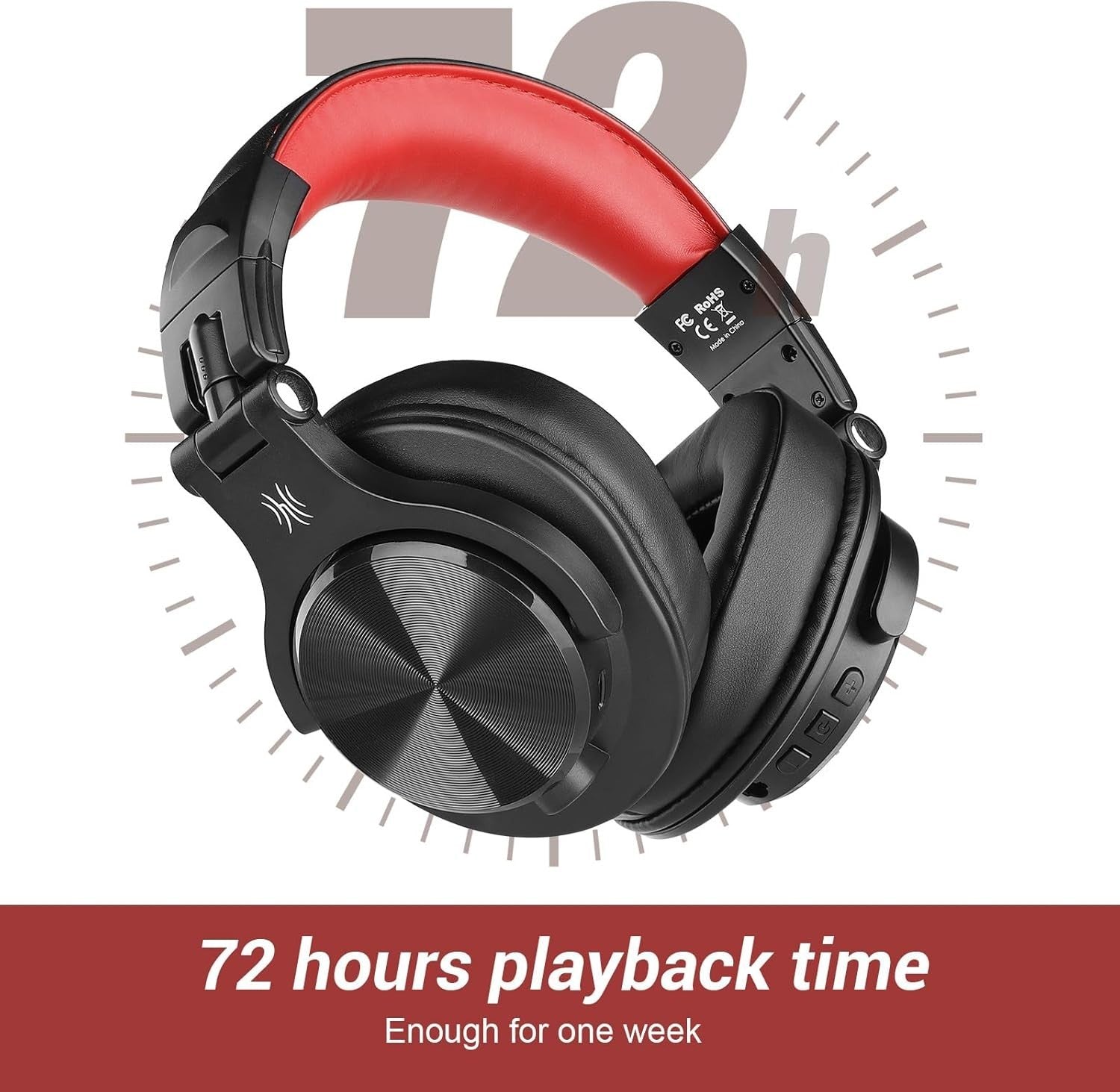 OneOdio Red Bluetooth Headphones 72H HiFi DJ Over Ear Foldable Share Port