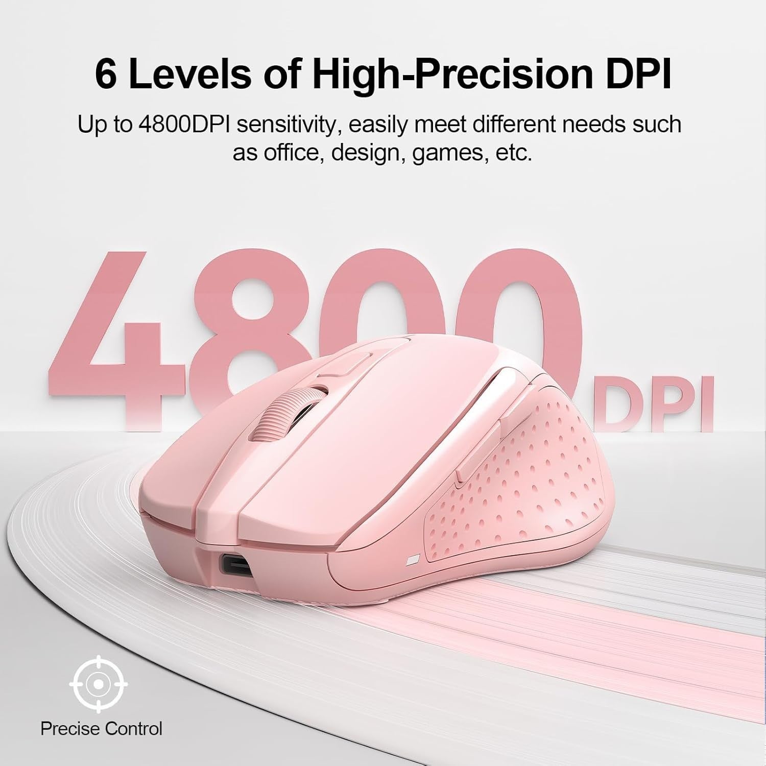 Pink Rechargeable Bluetooth Mouse Silent Ergonomic Tri Mode 4800DPI Laptop
