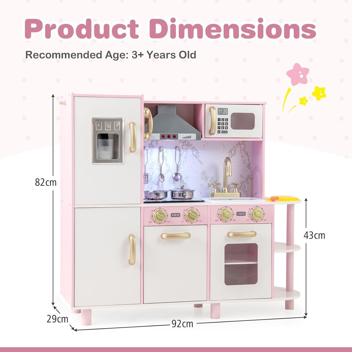 Pink Kids Play Kitchen Lights Sounds Ice Maker Chef Toy Set