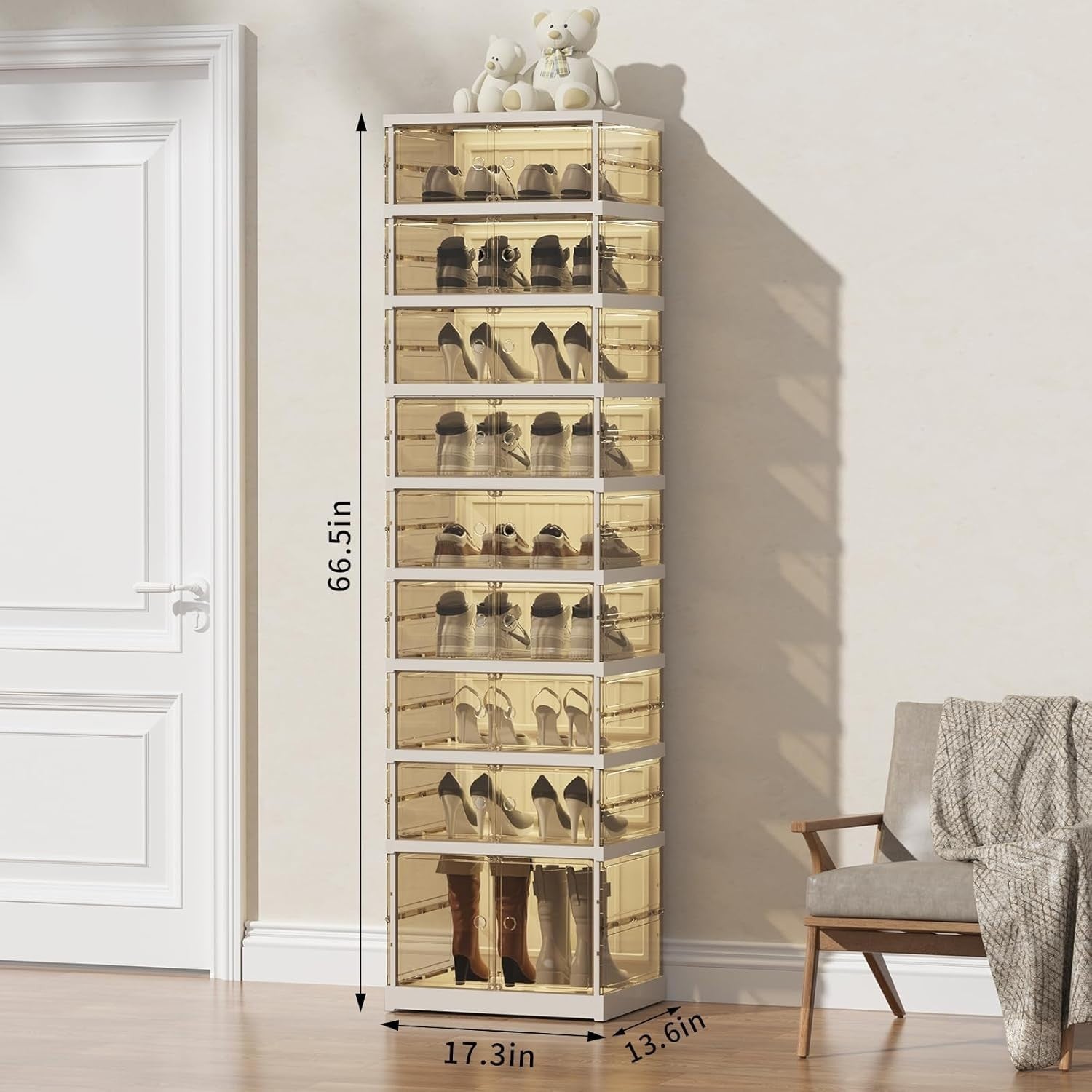 9 Tier Foldable Shoe Rack Cabinet with Doors – 18 Pair Space-Saving Organizer