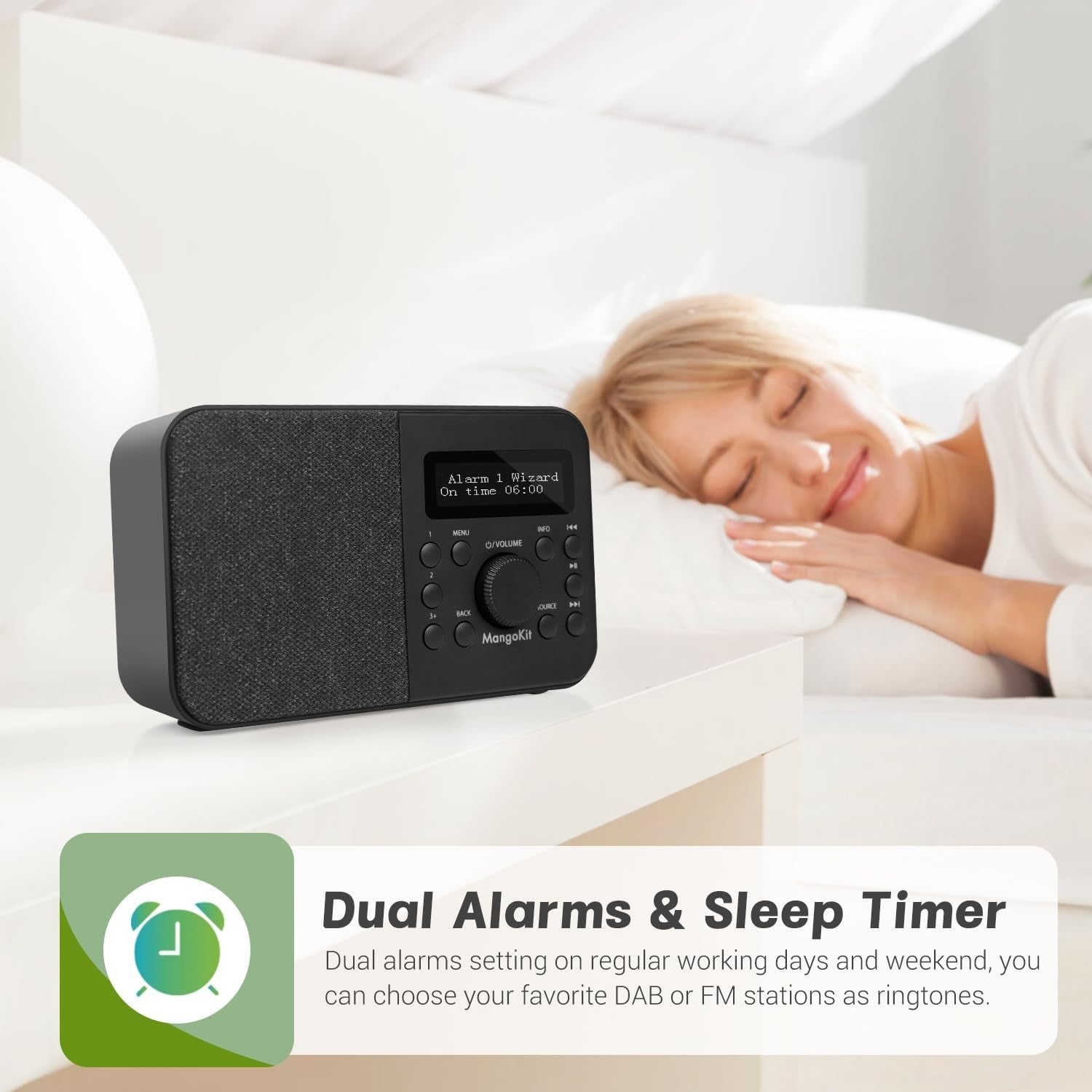 Portable DAB DAB+ FM Radio Bluetooth Kitchen Alarm Stone Grey