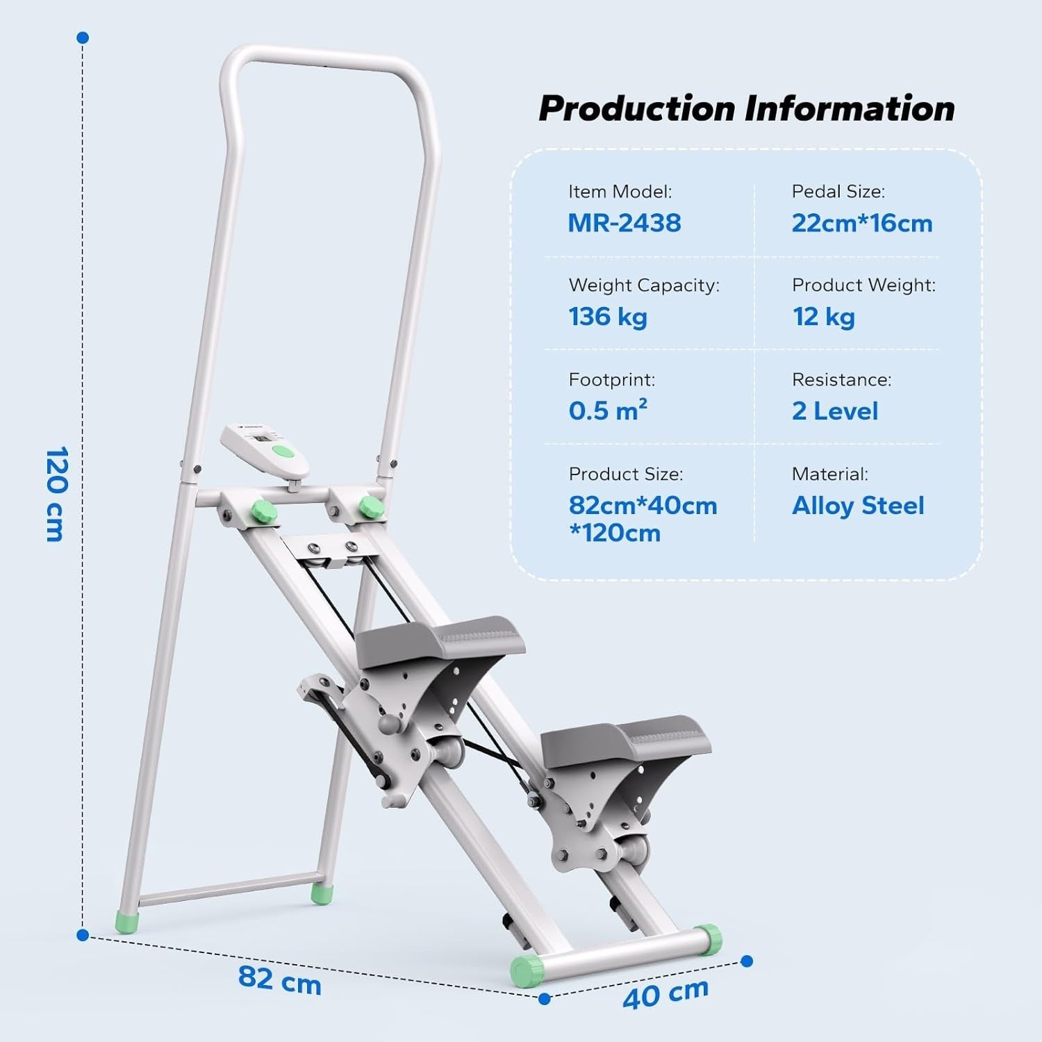 Foldable Stair Climber w/ LCD Monitor, Adjustable Pedals & 2 Resistance Levels