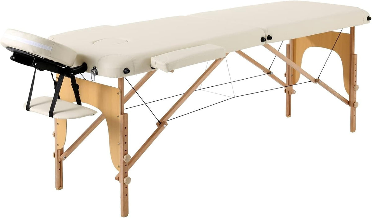 Portable Adjustable Folding Massage Table 3-Section Therapy Bed With Headrest