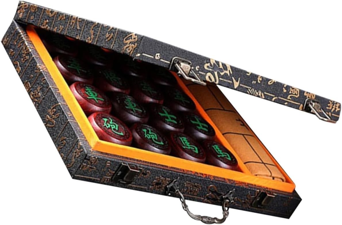 Rosewood Style Xiangqi Travel Chess Set Wooden Board With Storage