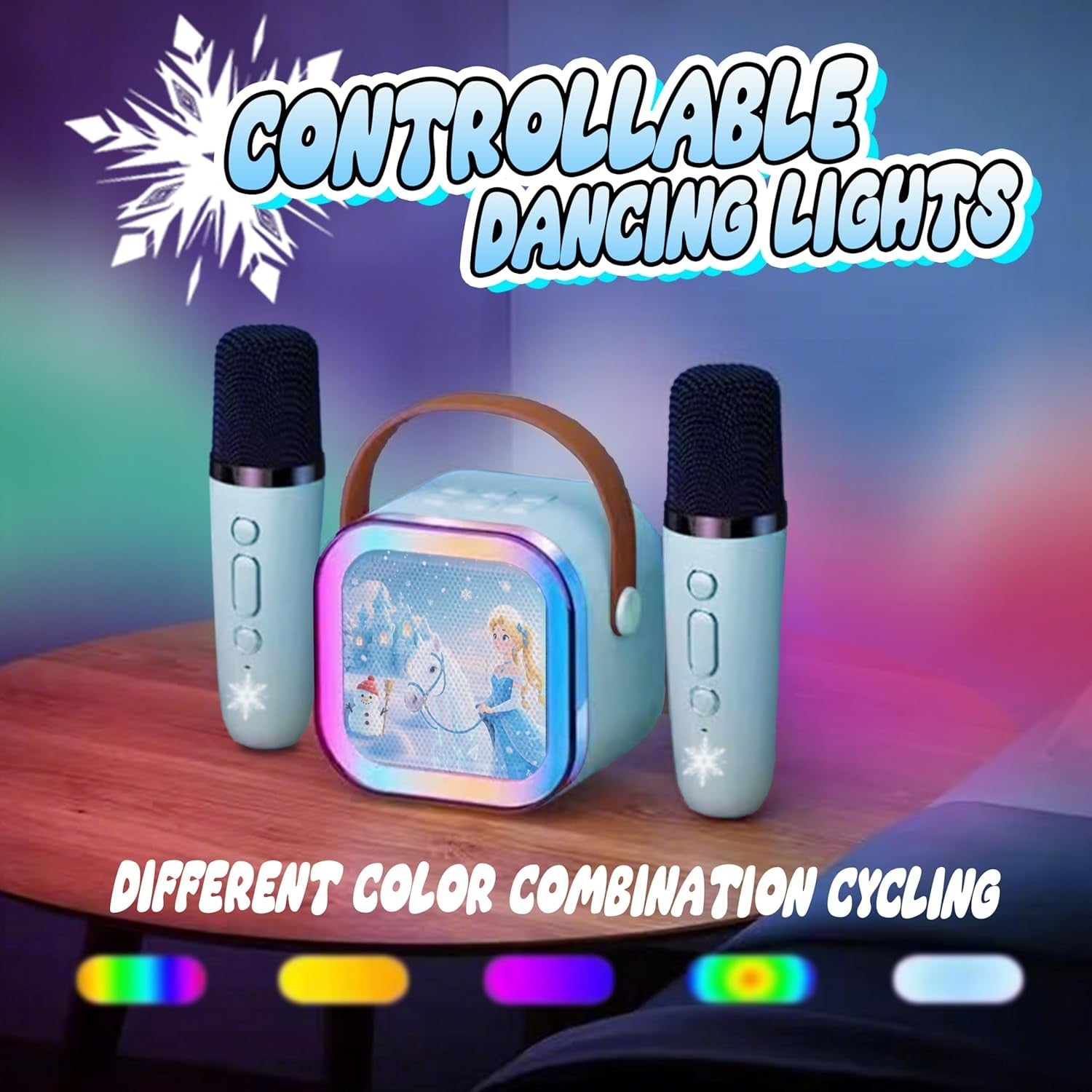 Blue Kids Karaoke Machine with 2 Mics LED Light Portable Speaker