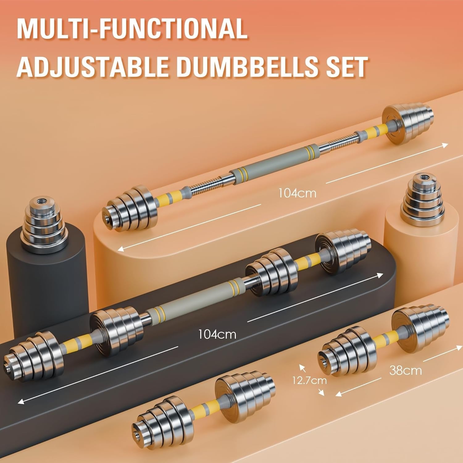 30kg Adjustable Steel Dumbbells Barbell Set Compact Case Home Gym Weights