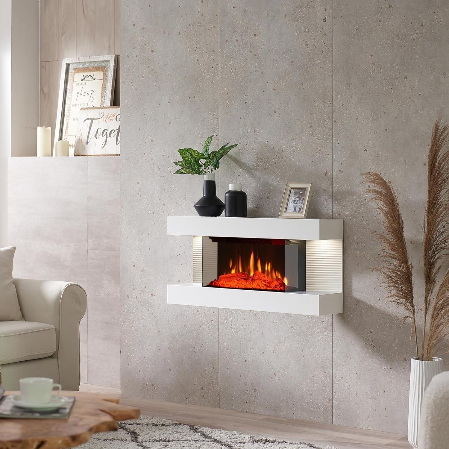 Wall Mounted Electric Fireplace Suite 82cm – LED Flame & Heater 1.8kW