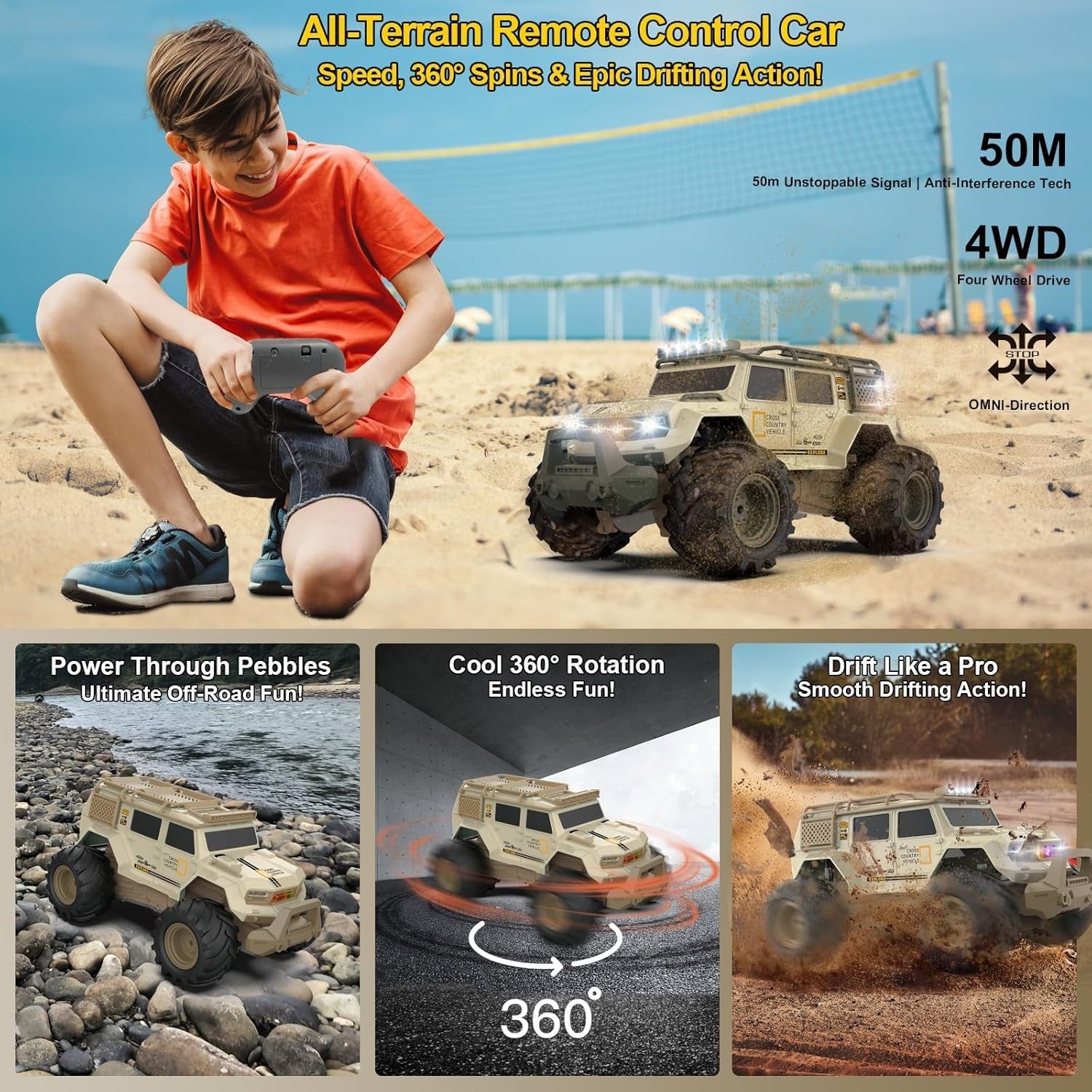 Amphibious 1:14 RC Car 4WD – Waterproof Off-Road Truck w/ LED Lights