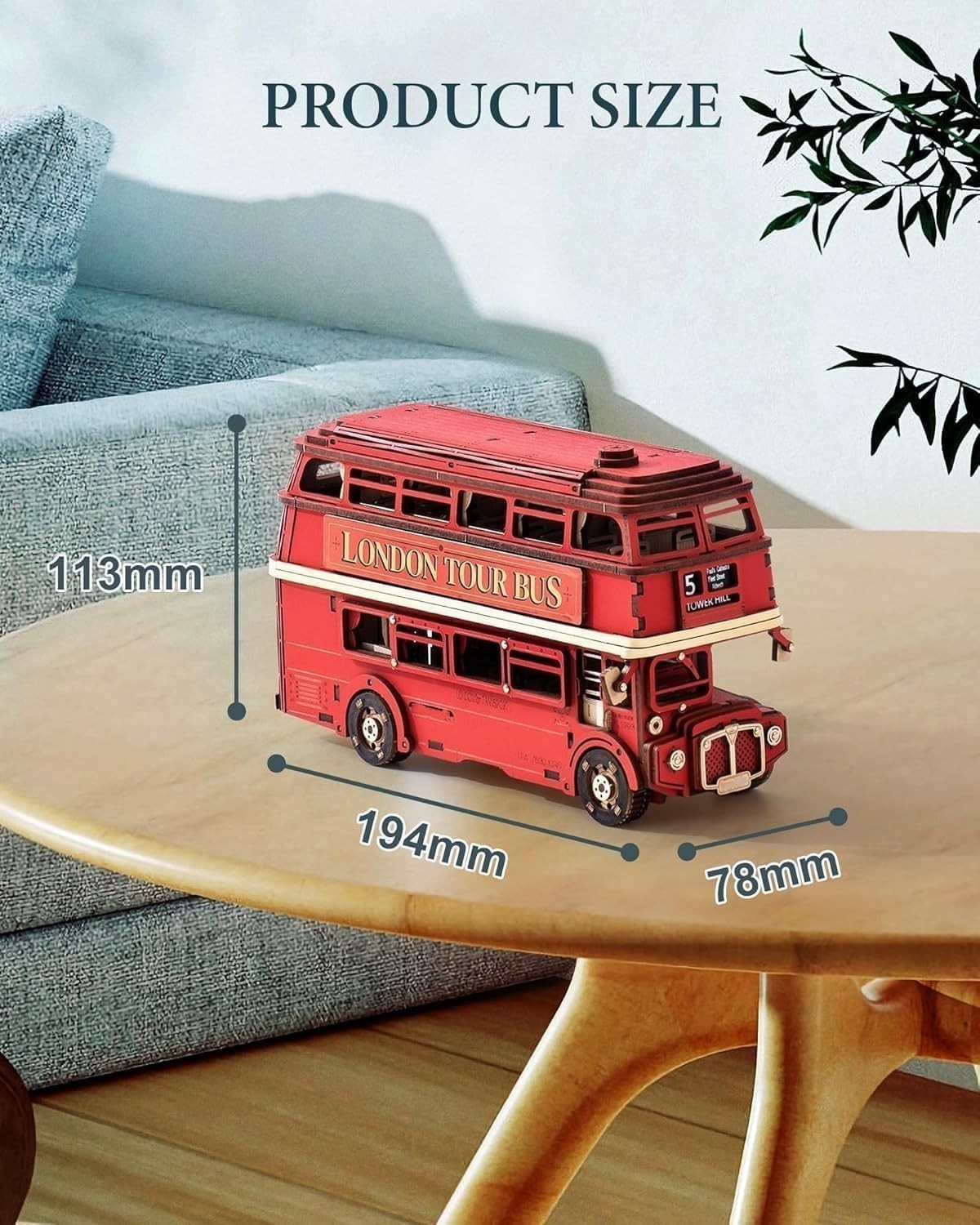 3D Wooden London Bus Puzzle Model Kit, Easy DIY Craft with Realistic Detail
