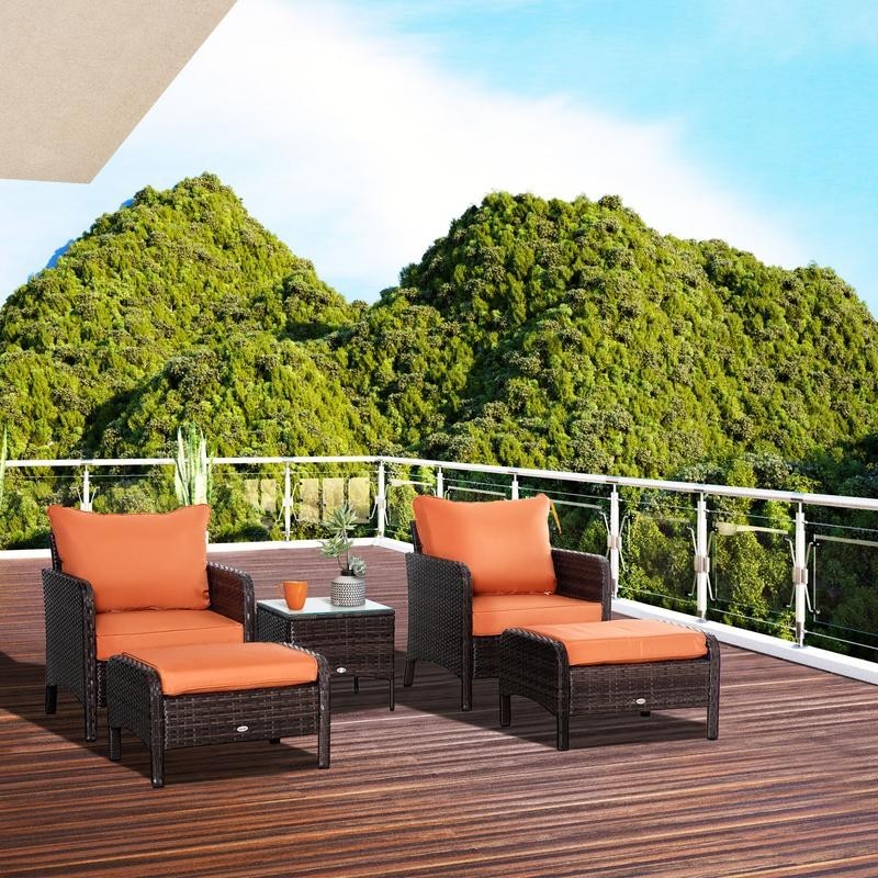 5pc Outdoor Rattan Garden Furniture Set Cushioned Armchairs & Table