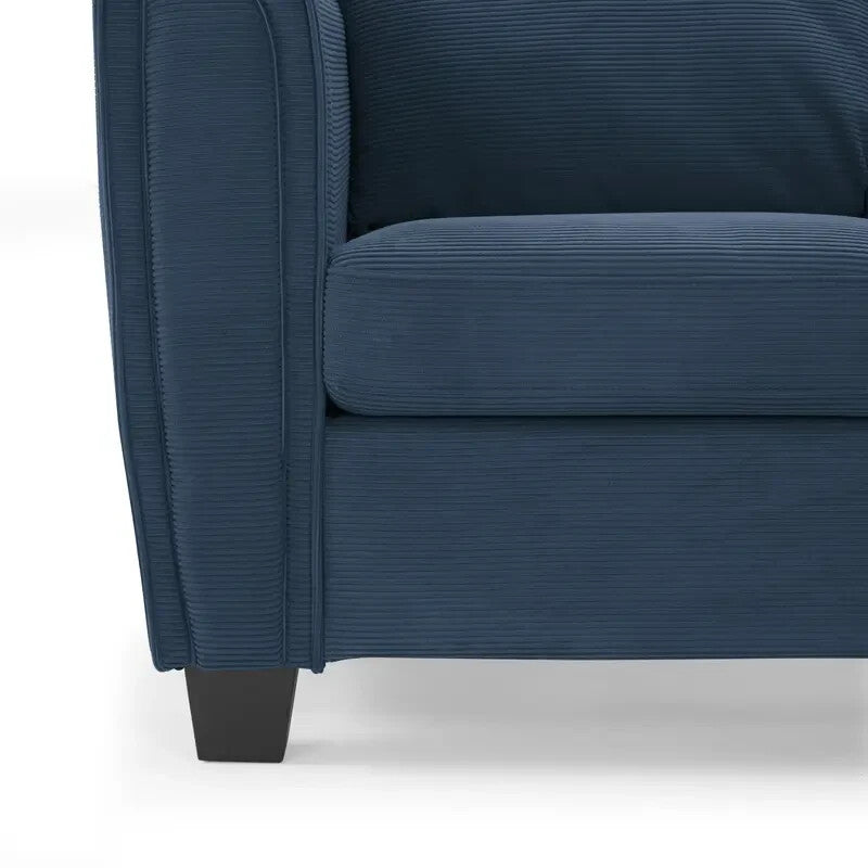 Blue Cord 3 Seater Sofa With Chaise Reversible Cushions Deep Seat UK Made