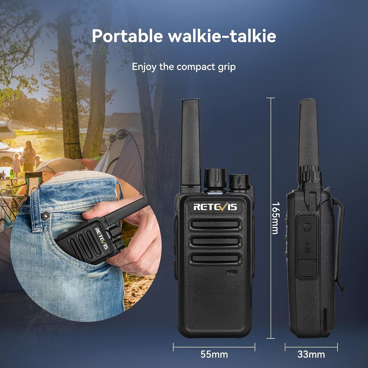 Rechargeable Walkie Talkies Long Range 2 Way Radio w Earpiece 2 Pack