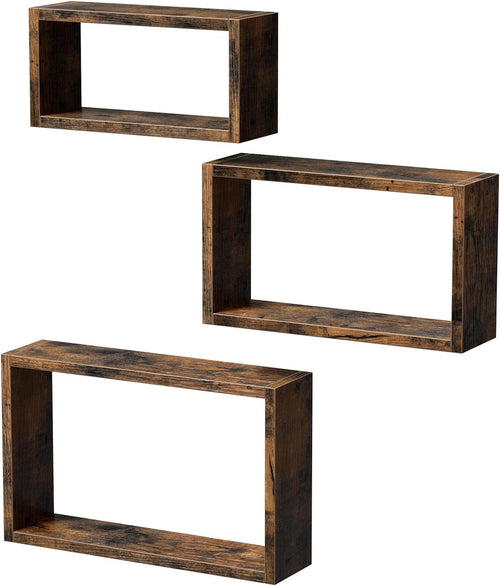 Rustic Wall Shelves Set of 3 Floating Wood Cube Display Storage Units