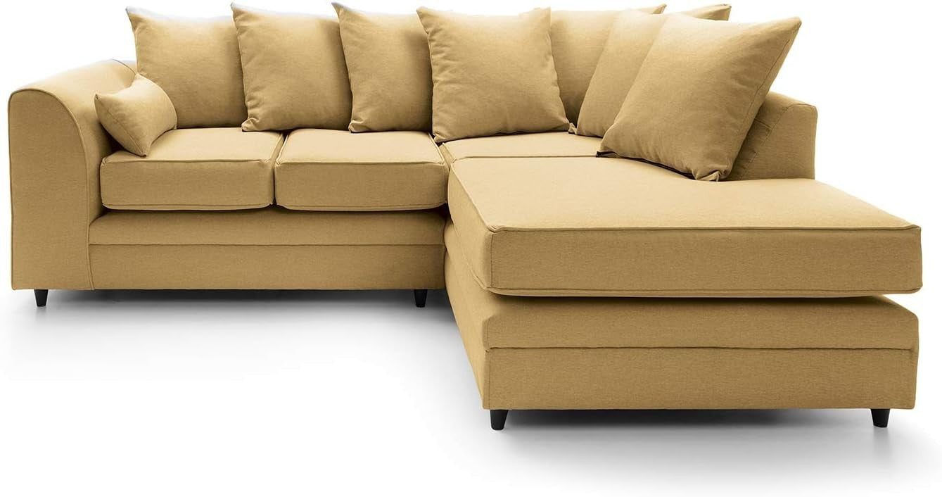 Mustard L-Shaped Corner Sofa 3 Seater Brushed Cotton Modern Comfort