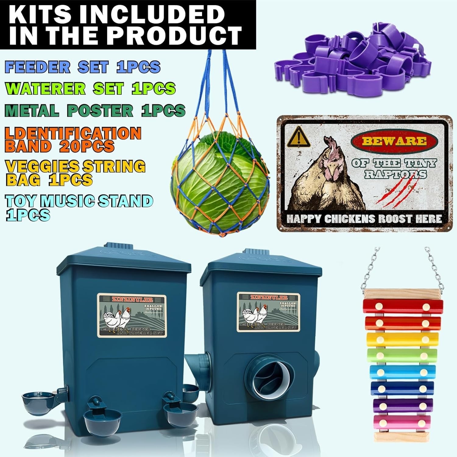 Automatic Chicken Feeder & Waterer Set 16lb 3 Gallon
