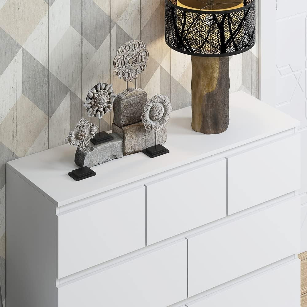 White Chest of 7 Drawers Modern Bedroom Storage Cabinet Sleek Design