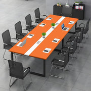 200x120cm Orange/White Conference Table w/ Cable Ports & Adjustable Feet
