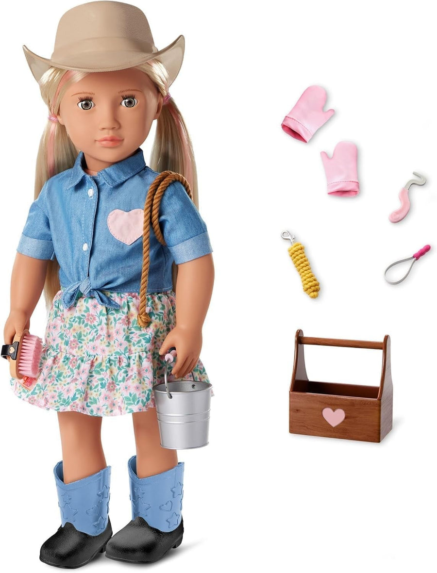 18-Inch Cowgirl Doll Hazel Eyes Blonde Hair Horse Care Accessories
