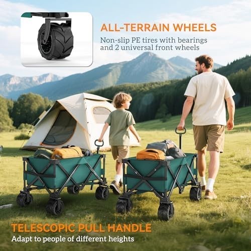 140L Folding Festival Trolley Cart Big Wheels Outdoor Garden Beach