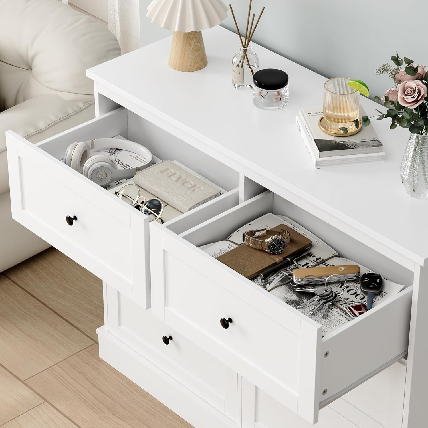 6 Drawer White Wooden Storage Cabinet Chest Sideboard Dresser 108x40x87cm