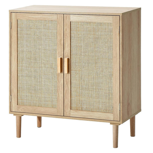 Rattan Storage Cabinet Sideboard Unit 2 Door Adjustable Shelf Boho Style