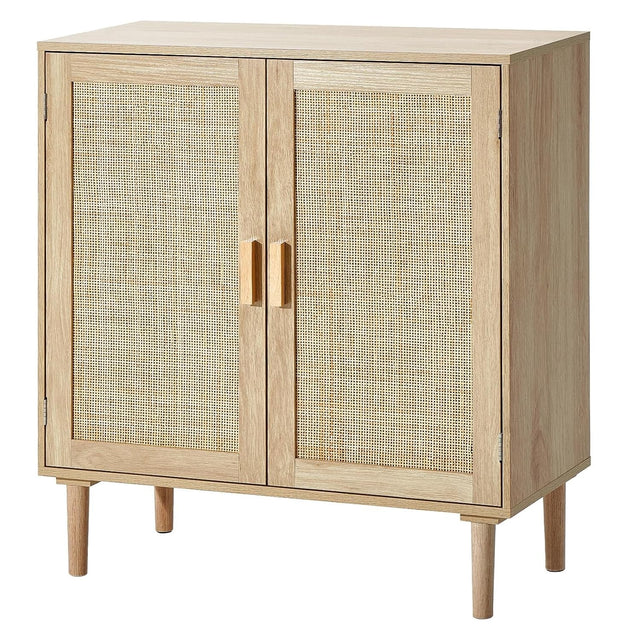Rattan Storage Cabinet Sideboard Unit 2 Door Adjustable Shelf Boho Style