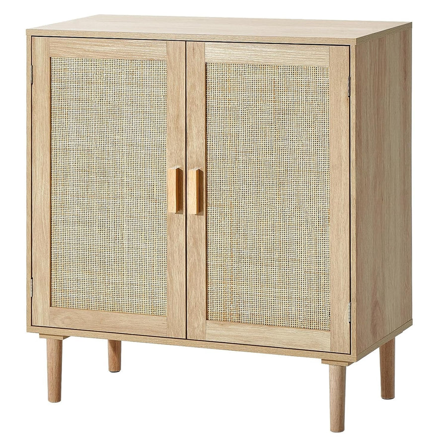 Rattan Storage Cabinet Sideboard Unit 2 Door Adjustable Shelf Boho Style