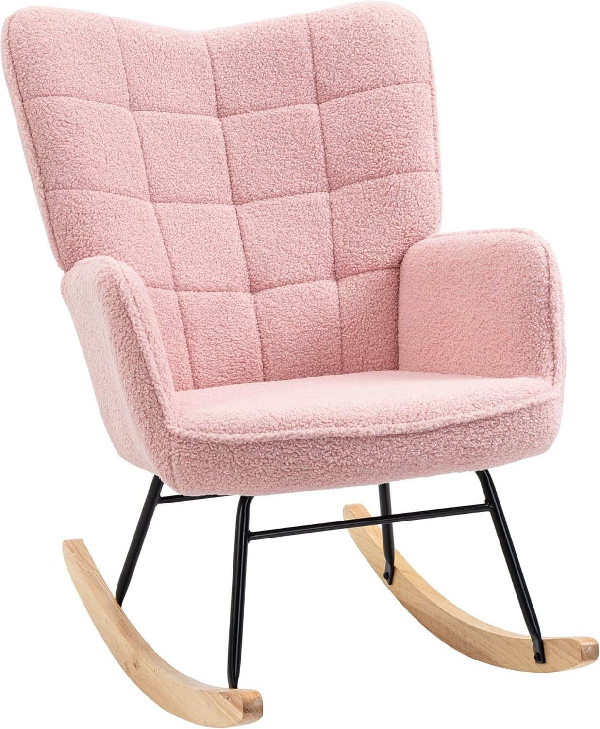 Pink Rocking Chair for Nursery, Tufted Armchair Fleece Upholstery, 71x98cm