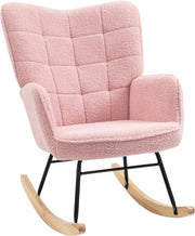 Pink Rocking Chair for Nursery, Tufted Armchair Fleece Upholstery, 71x98cm