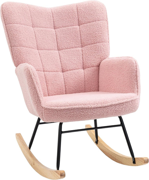 Pink Rocking Chair for Nursery, Tufted Armchair Fleece Upholstery, 71x98cm