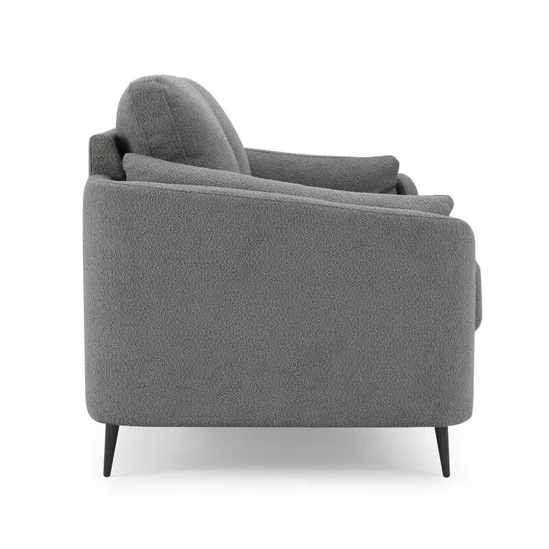 Dark Grey Boucle 3 Seater Sofa Modern Metal Legs Comfy Foam Cushions