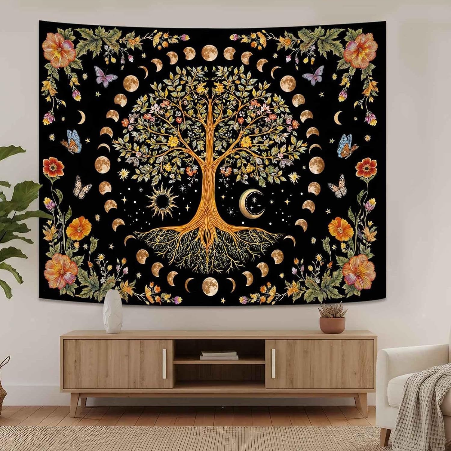 Tree of Life Moon Phase Tapestry Celestial Sun Boho 44x60