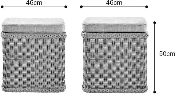 Luxury Rattan Laundry Basket with Padded Seat & Lid – Square Storage Hamper Grey