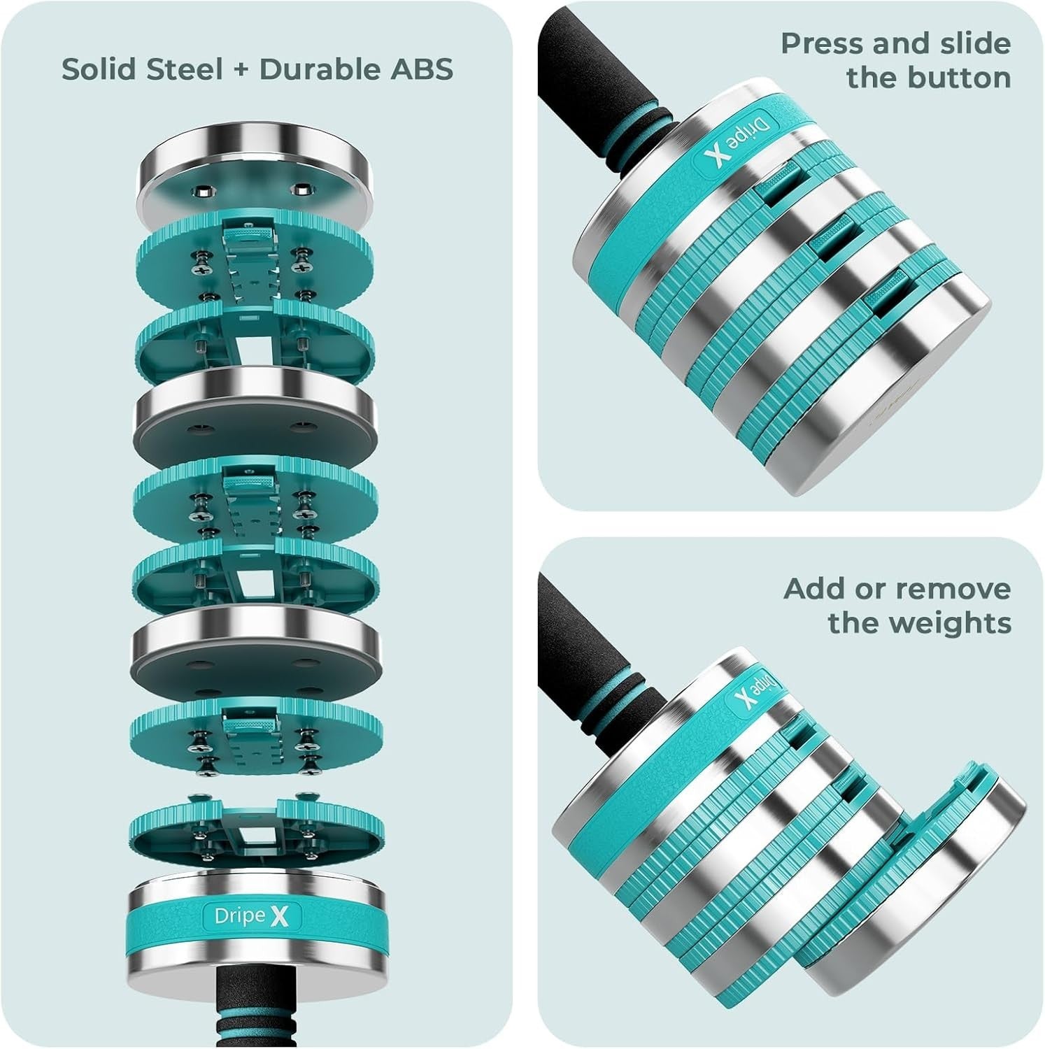 Adjustable Dumbbells Pair 10KG 4-in-1 Non-Slip Space-Saving Home Gym